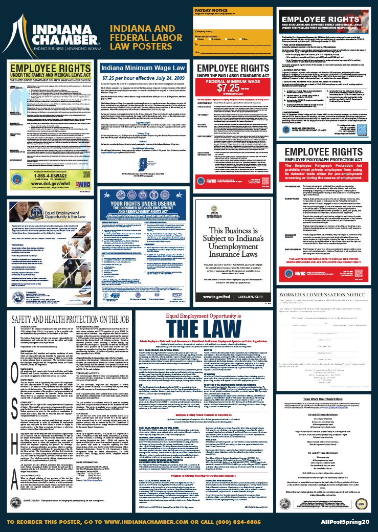 2019 Indiana State & Federal Labor Law Posters for Workplace Compliance Osha4less 
